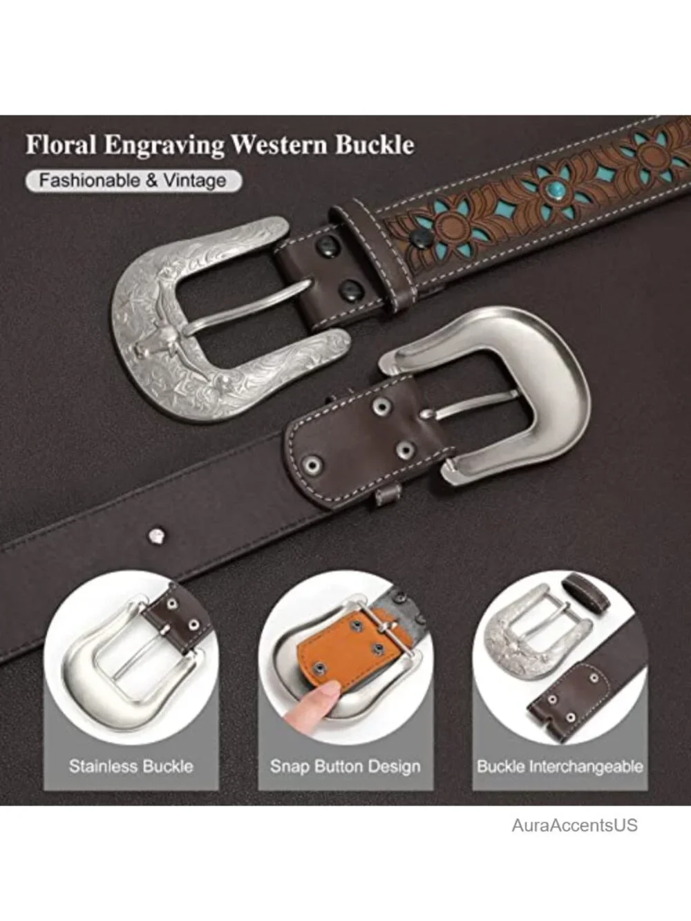 Genuine Leather Western Belt Unisex Cowgirl Cowboy Tooled Engraved Adjustable
